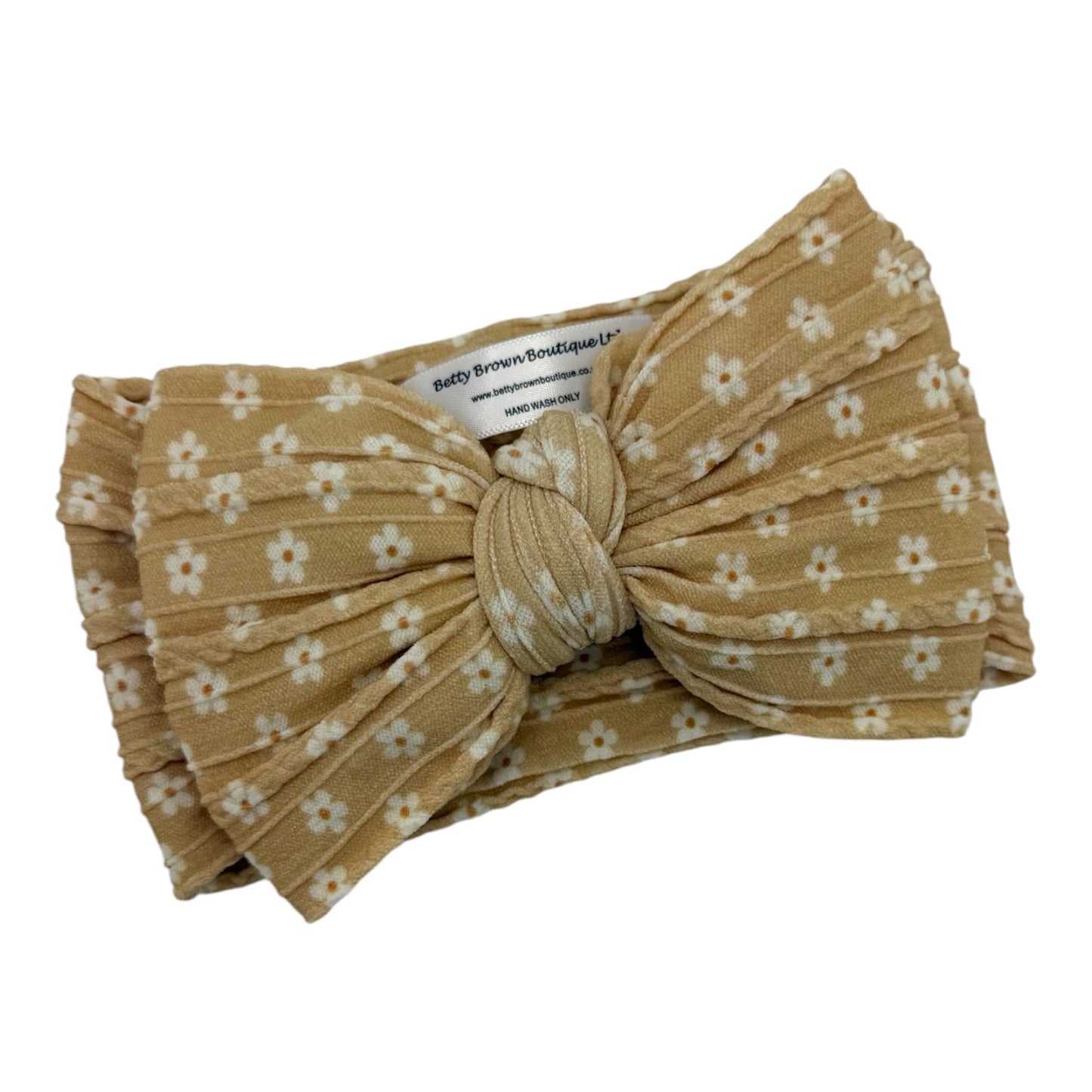 Mustard Daisy Larger Bow Cable Knit Headband