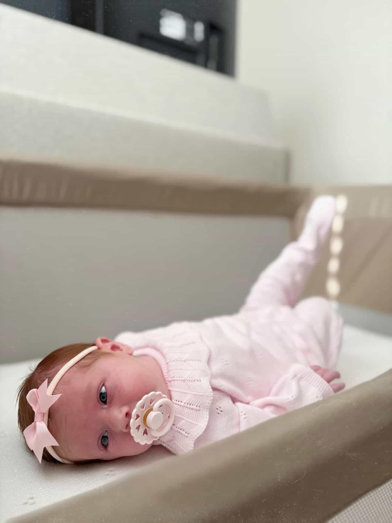 2 inch Light Pink Bow On Headband For Newborns to Toddlers - Image 5