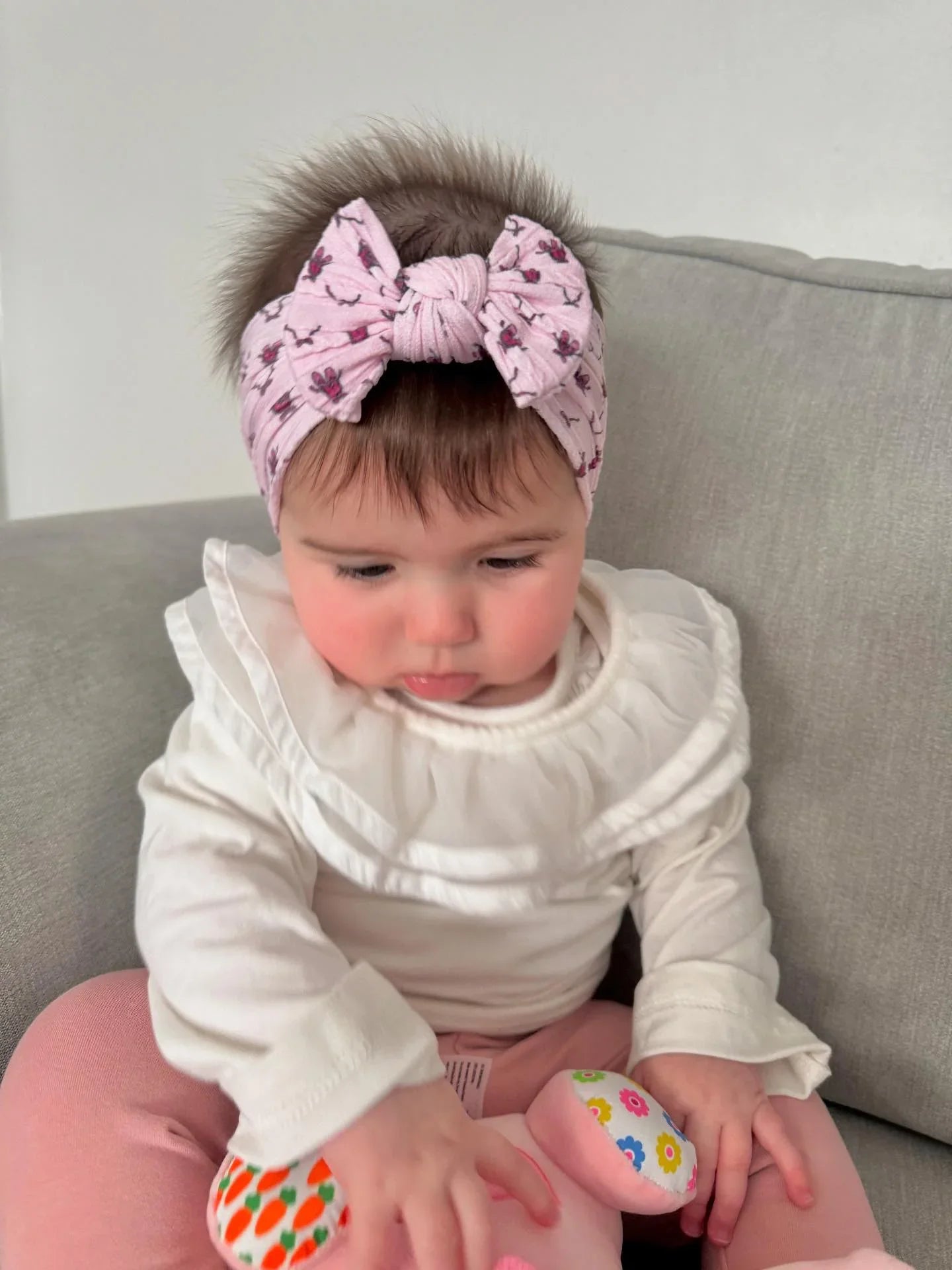 Pink Ballet Shoes Pattern Smaller Bow Cable Knit Headband