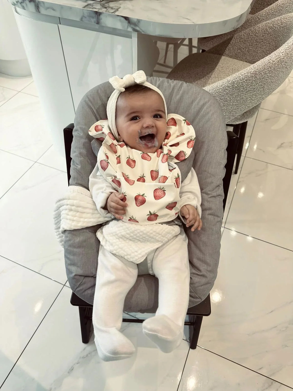 Cream Strawberry Frill Waterproof Bib For 6-18 Months Old - Image 16