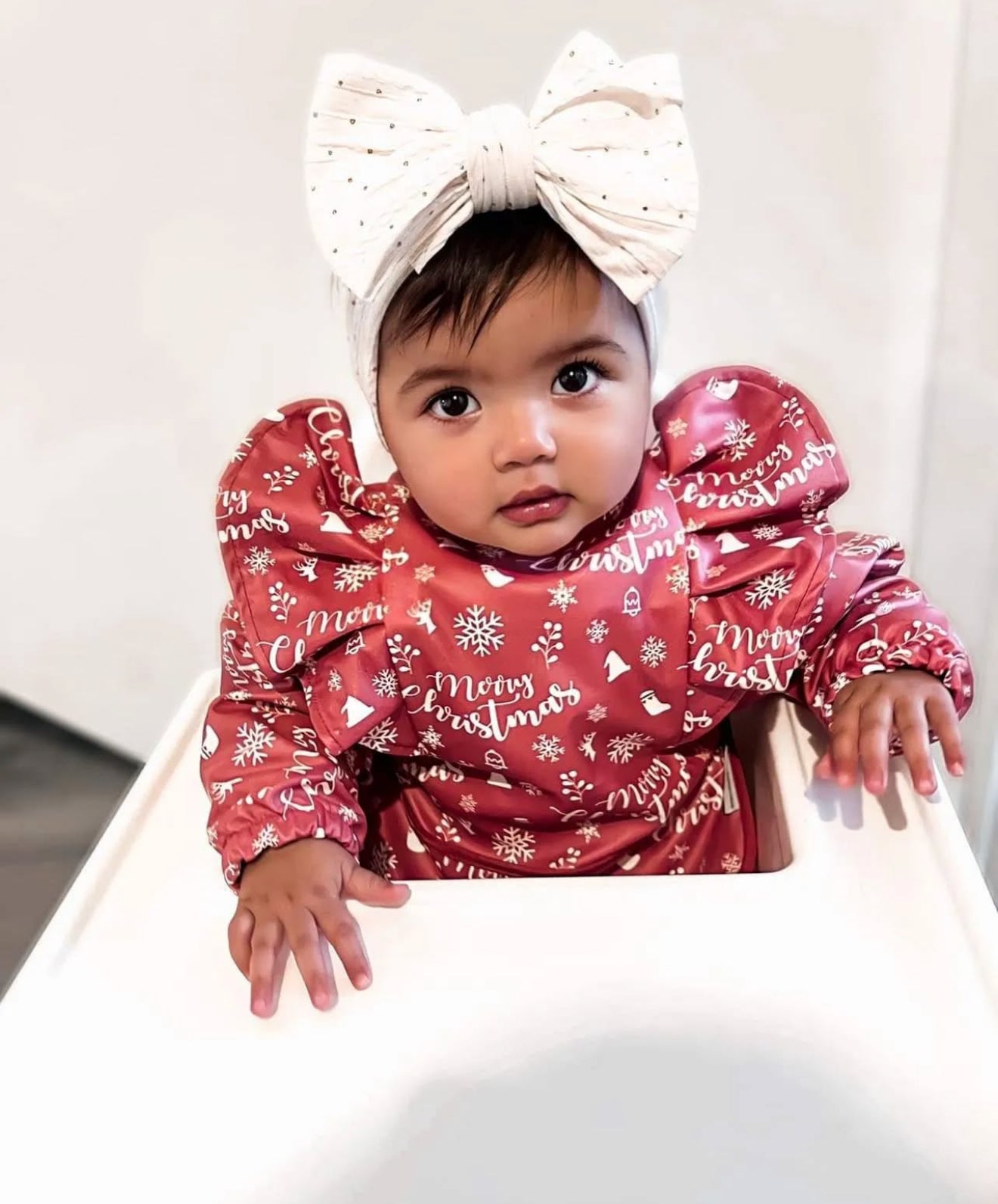 Merry Christmas Pattern Frill Detailed Waterproof Bib with Sleeves