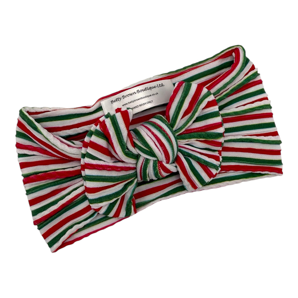 Green and Red Pinstripe Christmas Smaller Bow Cable Knit Headband - Christmas Collection