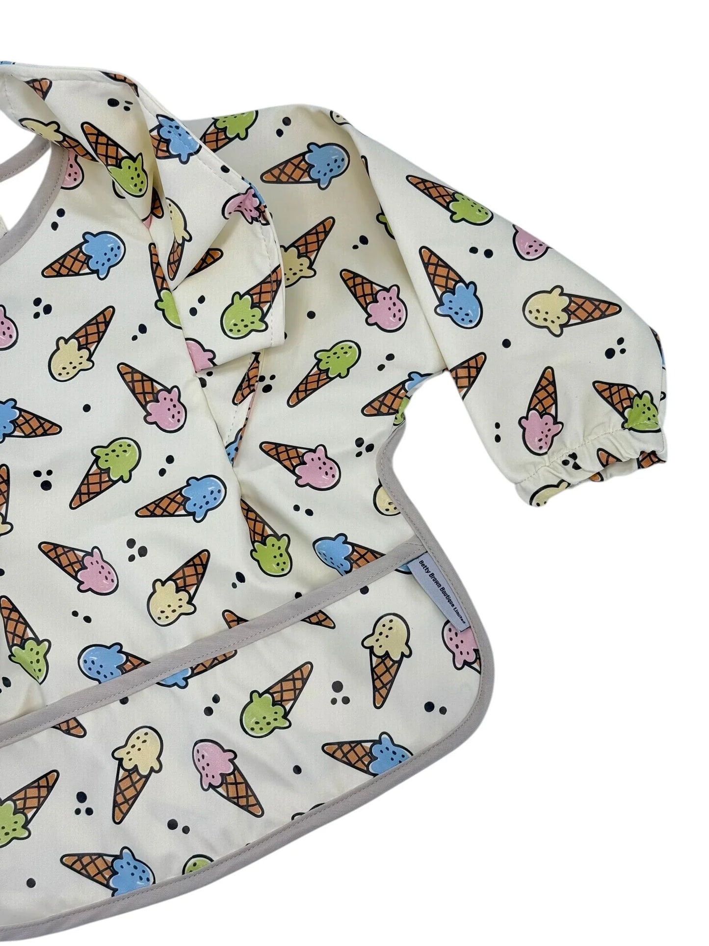 Ice Cream Pattern Frill Detailed Waterproof Bib with Sleeves