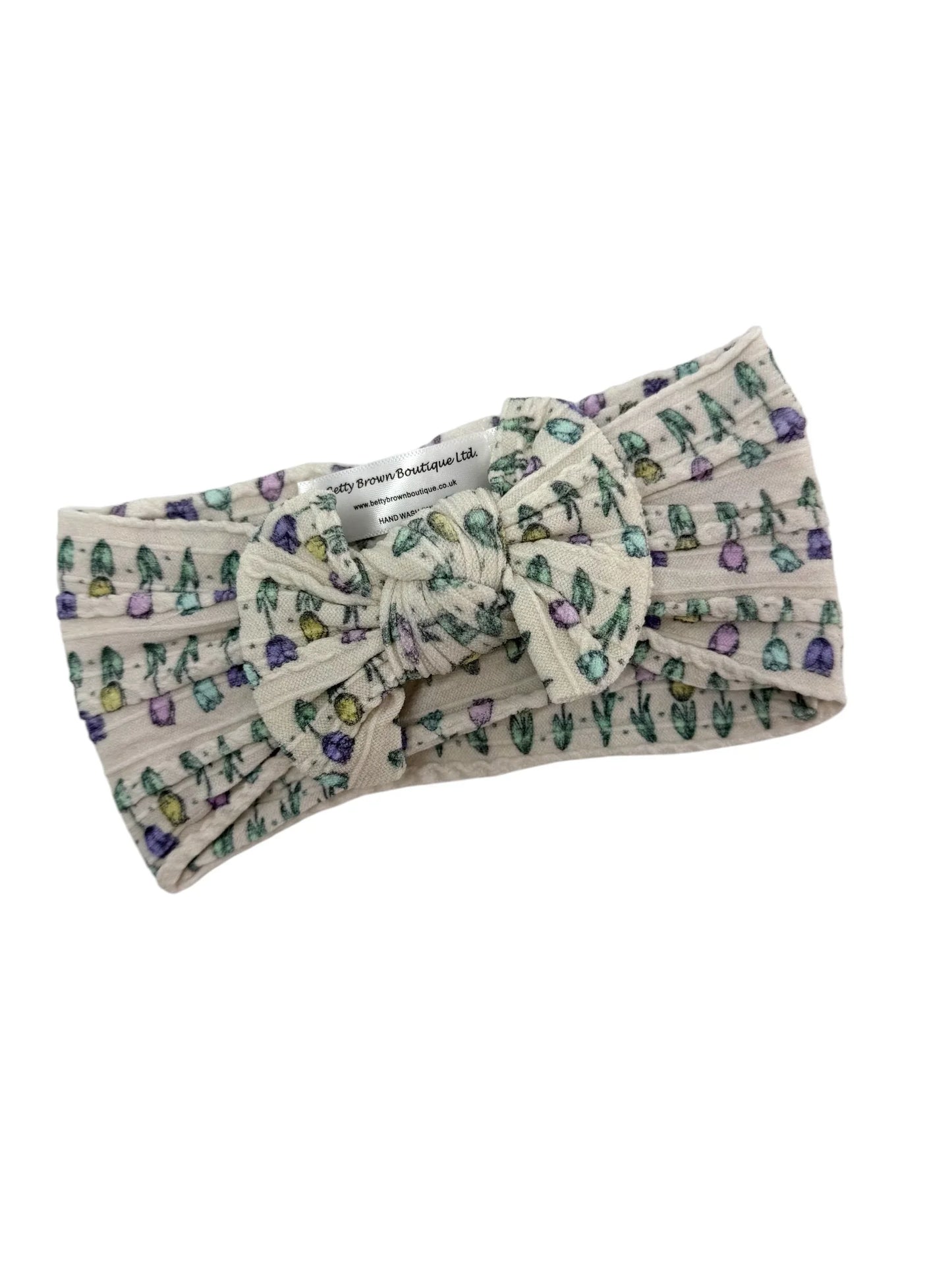 Tulip Flowers Pattern Smaller Bow Cable Knit Headband