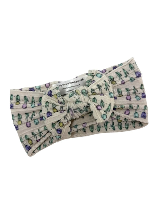 Tulip Flowers Pattern Smaller Bow Cable Knit Headband
