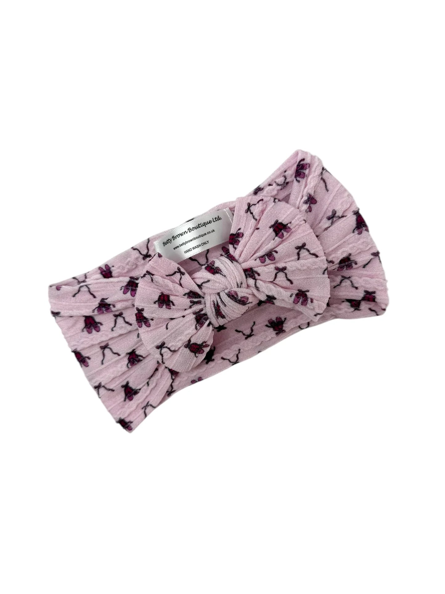 Pink Ballet Shoes Pattern Smaller Bow Cable Knit Headband