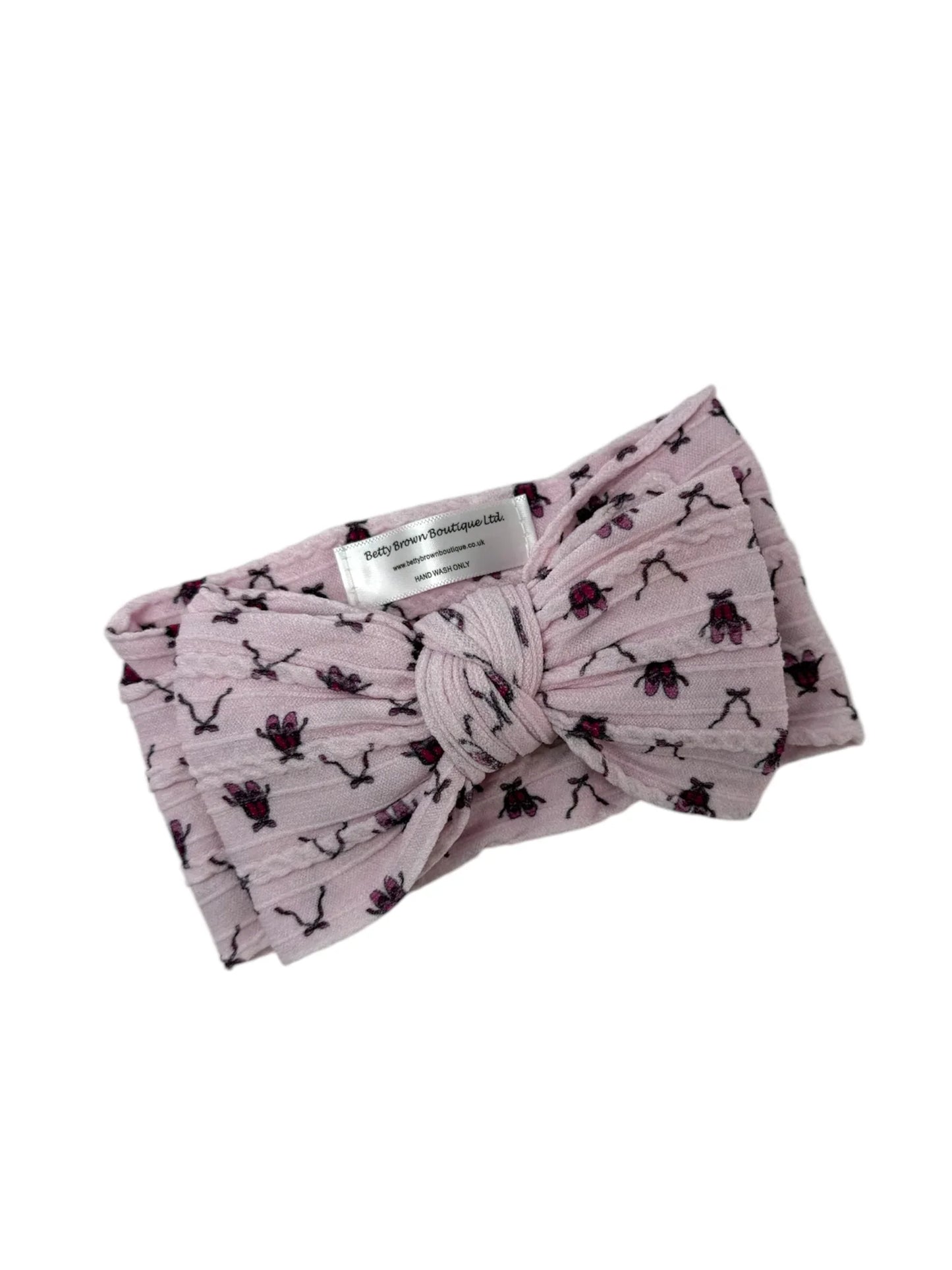Pink Ballet Shoes Pattern Larger Bow Cable Knit Headband