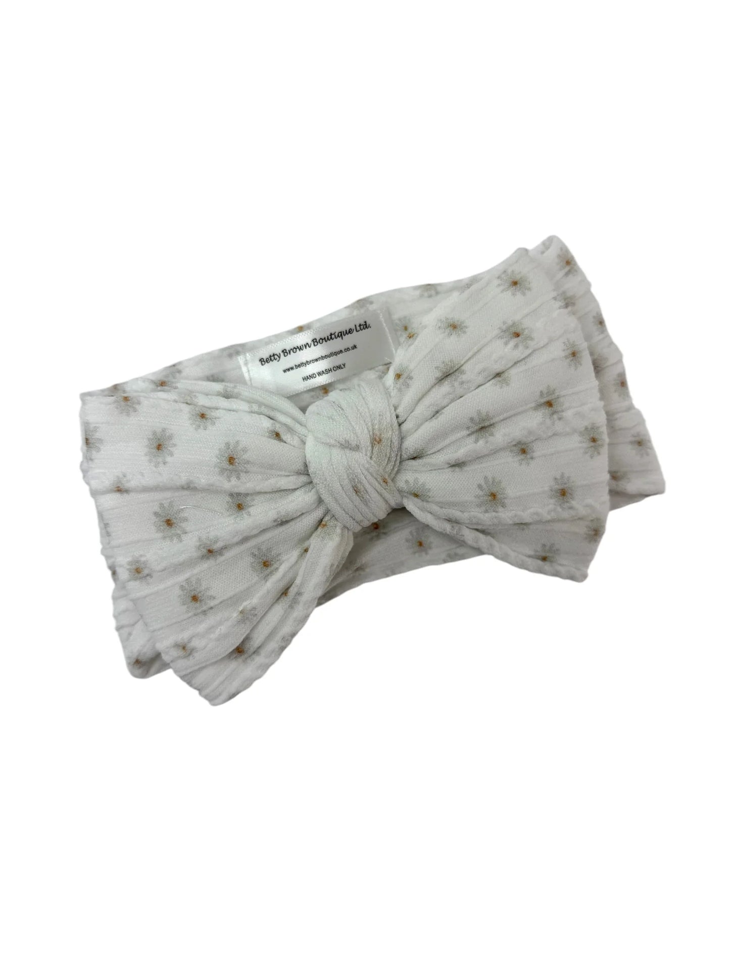 White Daisy Pattern Larger Bow Cable Knit Headband