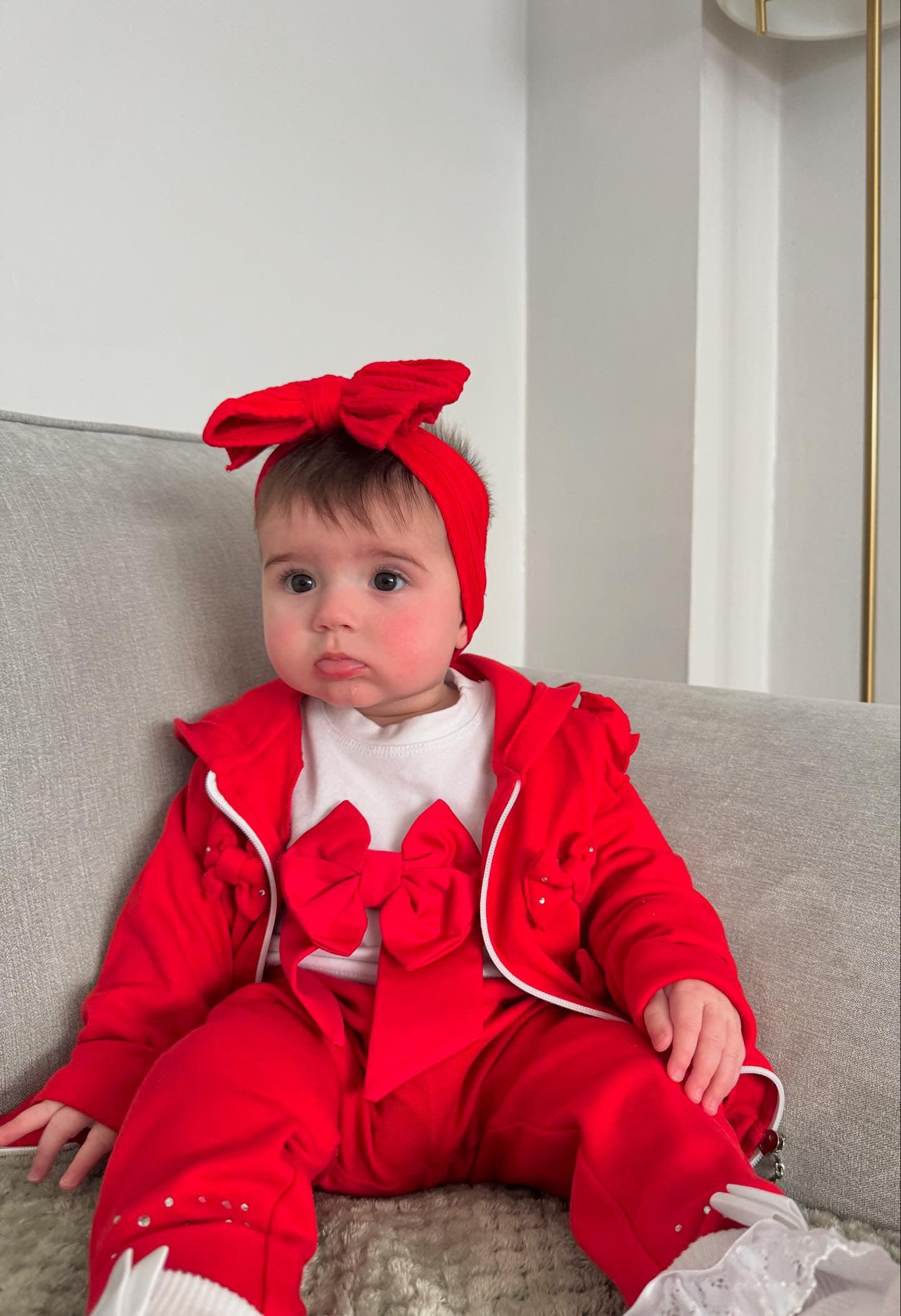 Red Larger Bow Cable Knit Headband
