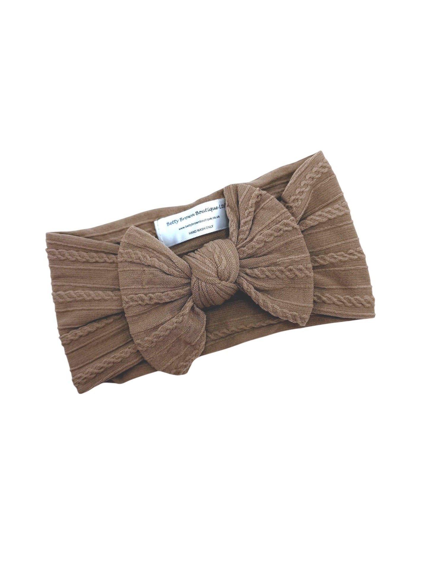 Chocolate Brown Smaller Bow Cable Knit Headband