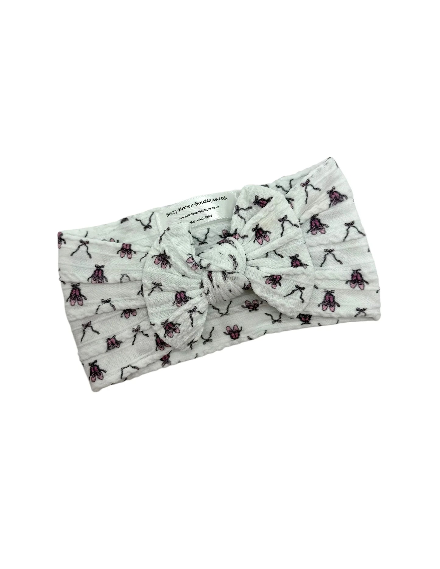 White Ballet Shoes Pattern Smaller Bow Cable Knit Headband