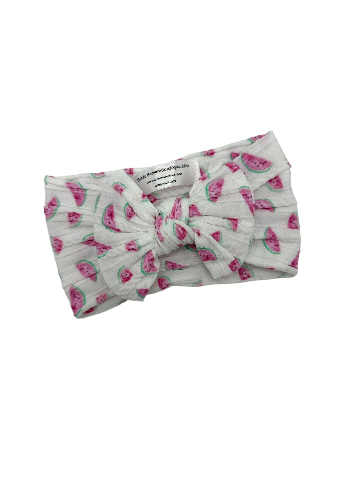 White Watermelon Pattern Smaller Bow Cable Knit Headband