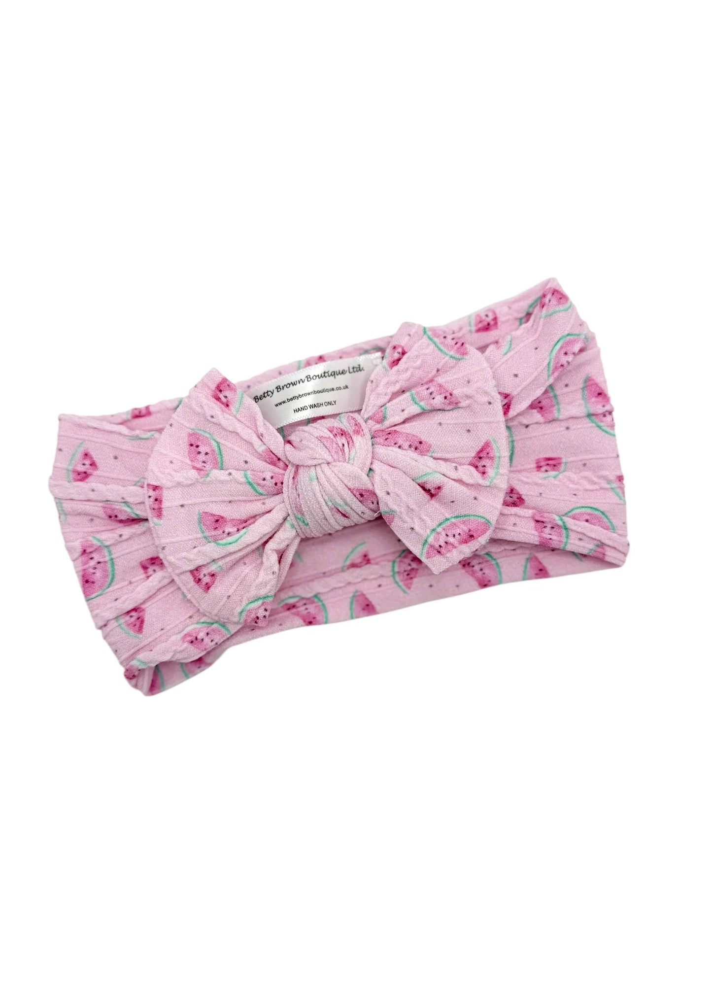 Pink Watermelon Pattern Smaller Bow Cable Knit Headband