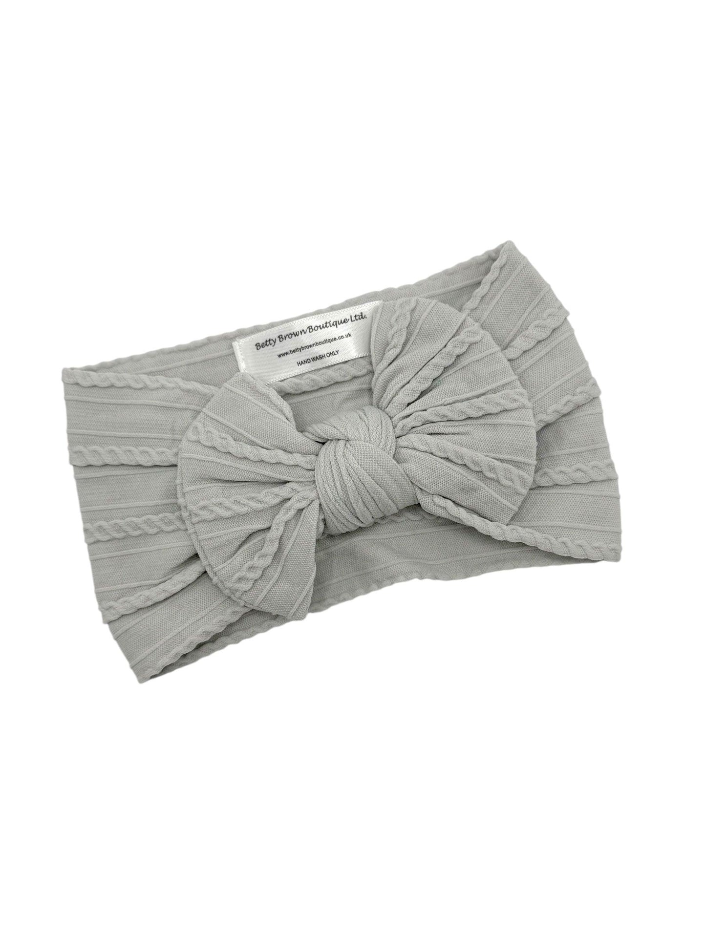Light Grey Smaller Bow Cable Knit Headband