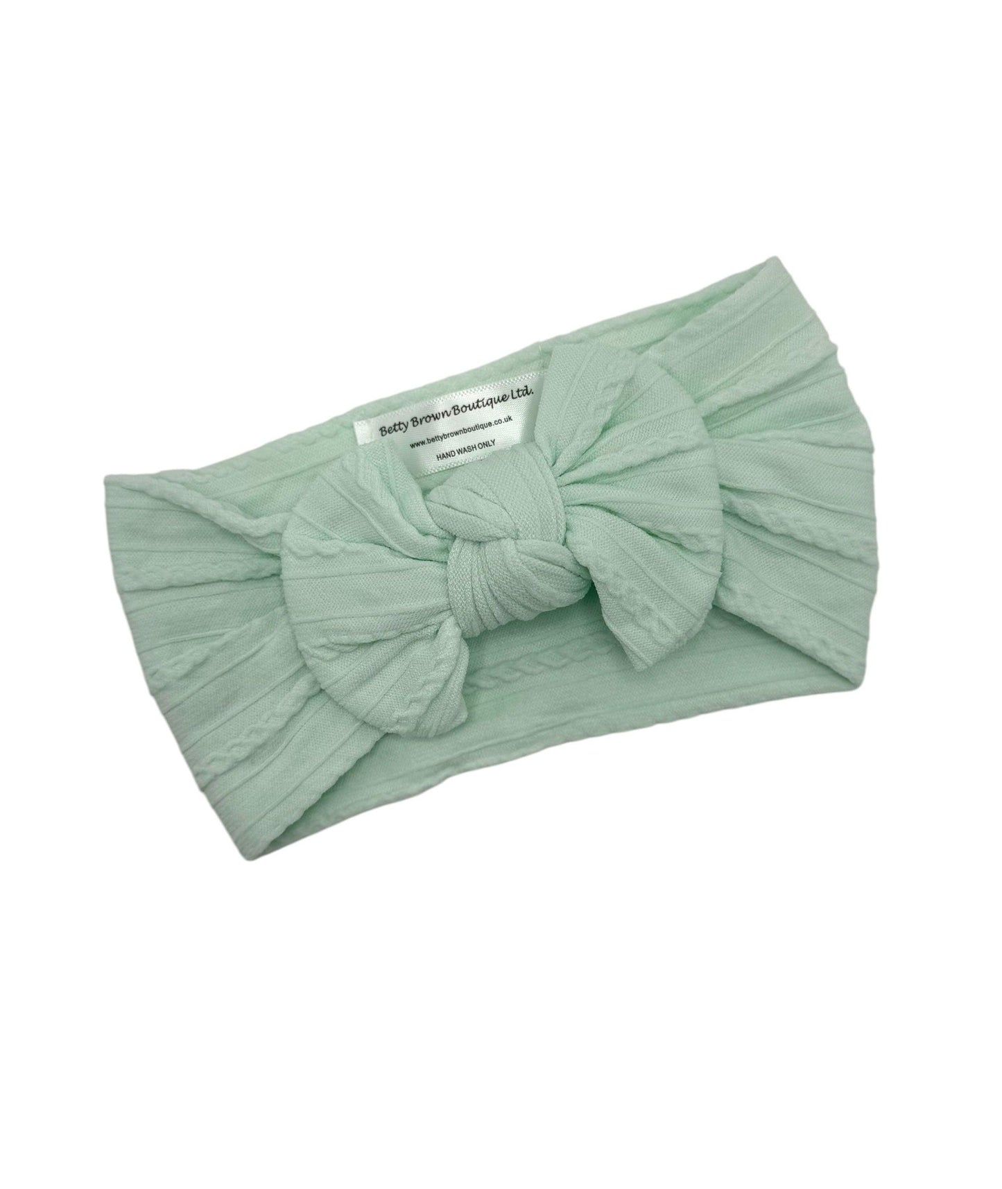 Light Aqua Green Smaller Bow Cable Knit Headband
