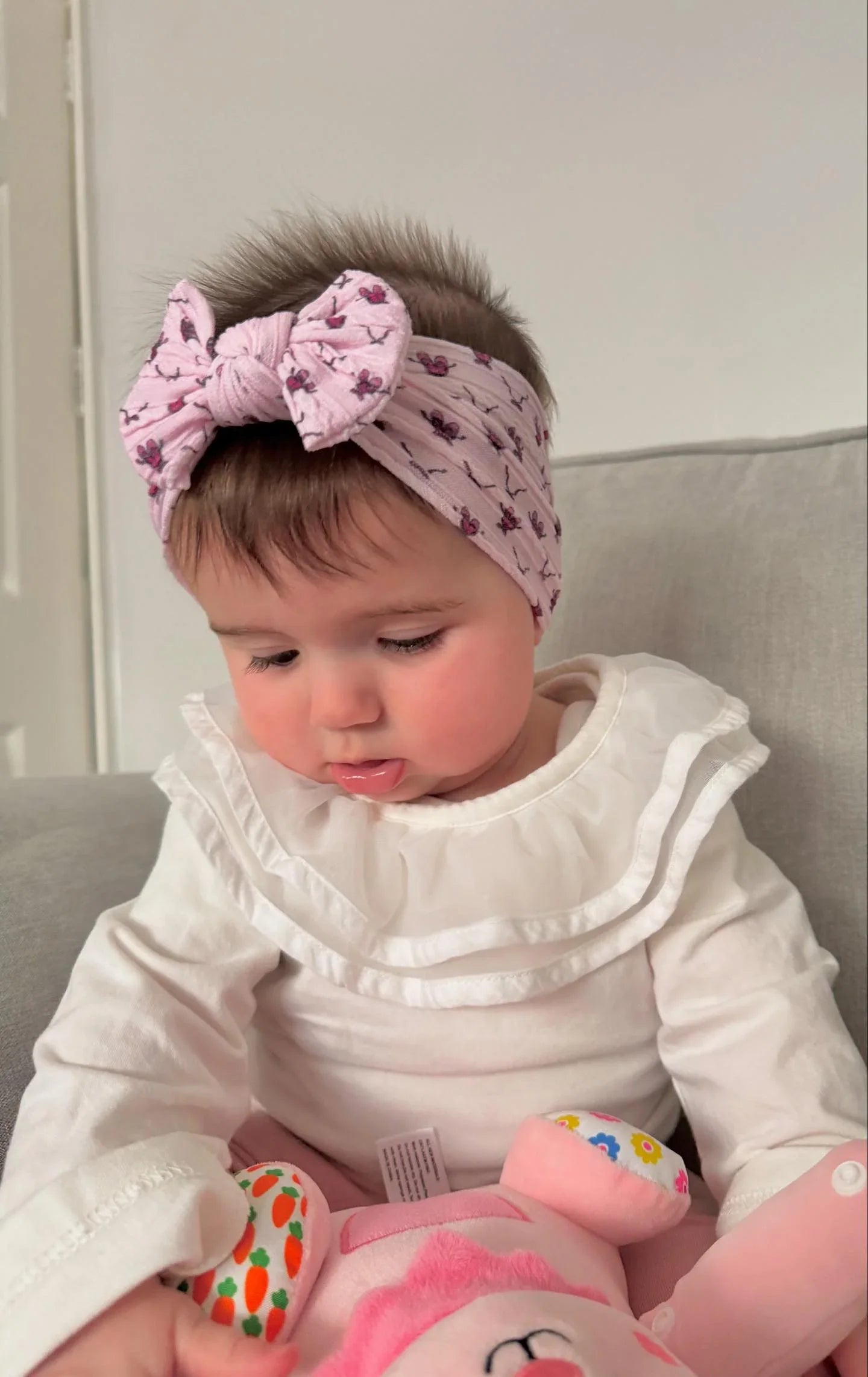 Pink Ballet Shoes Pattern Smaller Bow Cable Knit Headband