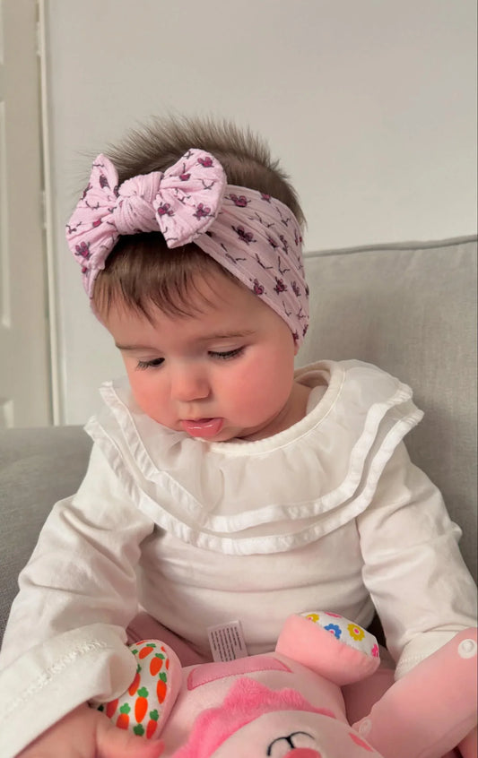 Pink Ballet Shoes Pattern Smaller Bow Cable Knit Headband