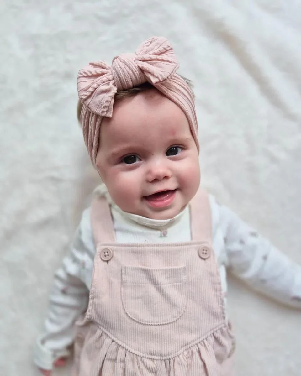 Primrose Pink Smaller Bow Cable Knit Headband