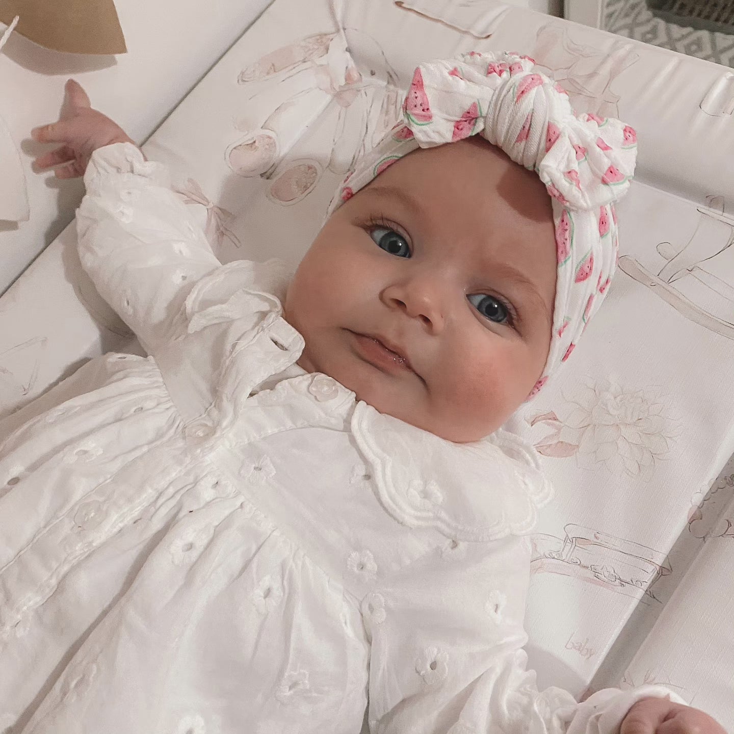 White Watermelon Print Smaller Bow Cable Knit Headwrap - Betty Brown Boutique Ltd