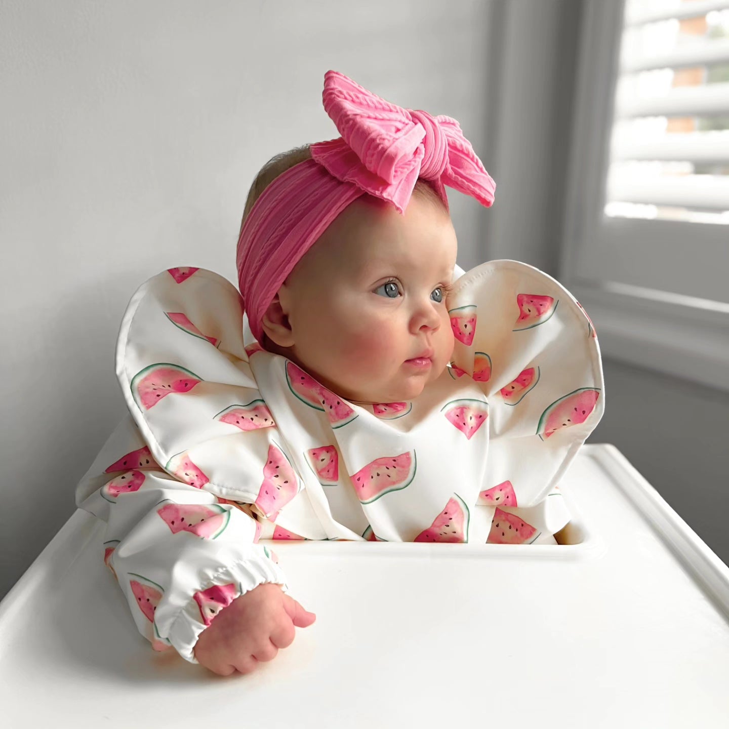 Cream Watermelon Print Frill Detailed Waterproof Bib with Sleeves - Betty Brown Boutique Ltd