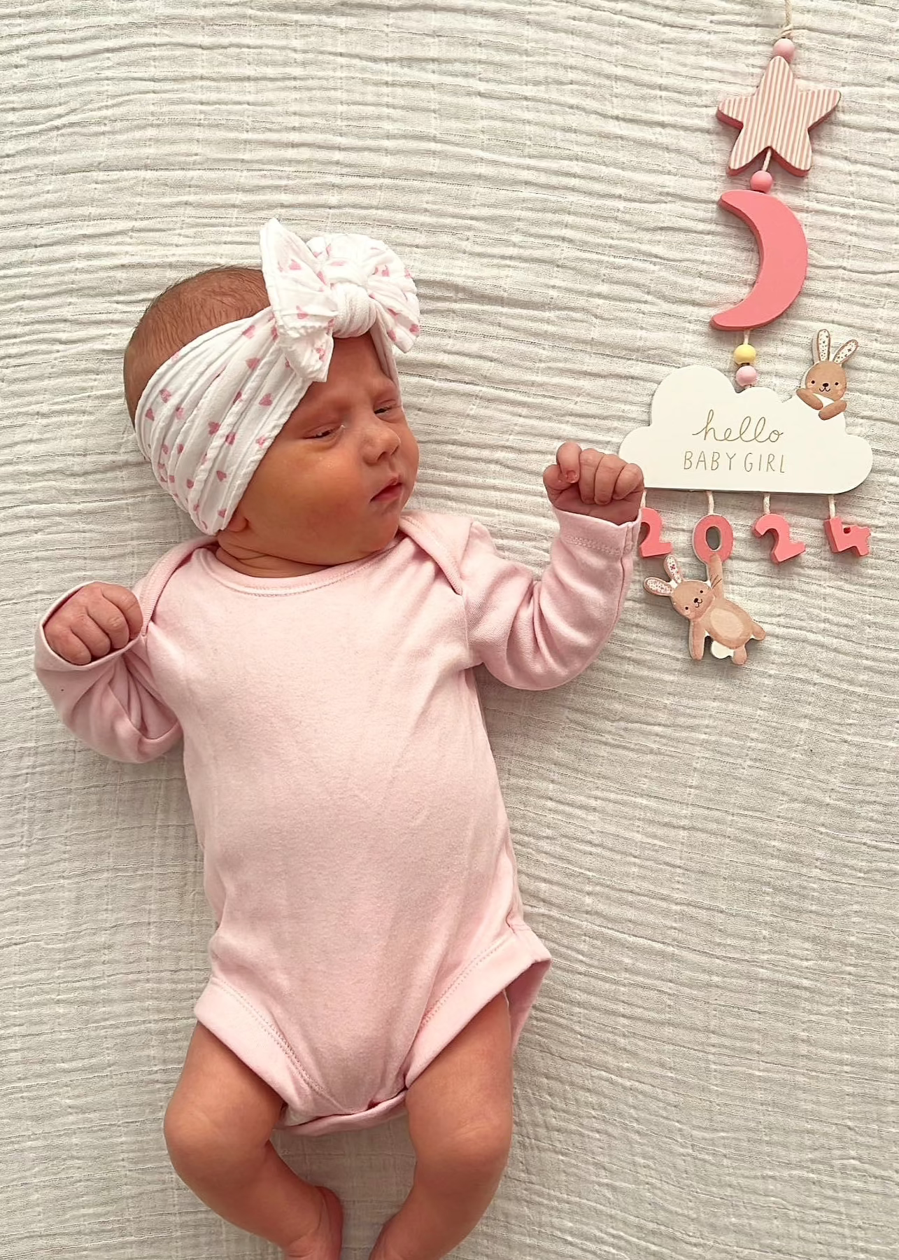 Pink and White Heart Smaller Bow Cable Knit Headwrap - Valentines Collection - Betty Brown Boutique Ltd