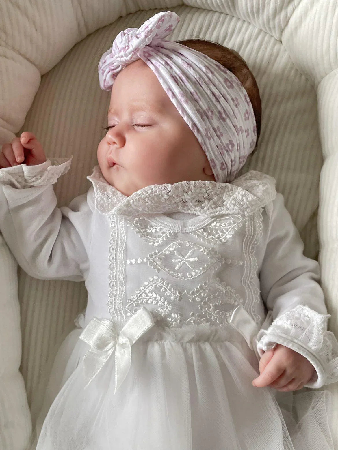 Lilac Daisy Print Smaller Bow Cable Knit Headwrap - Betty Brown Boutique Ltd