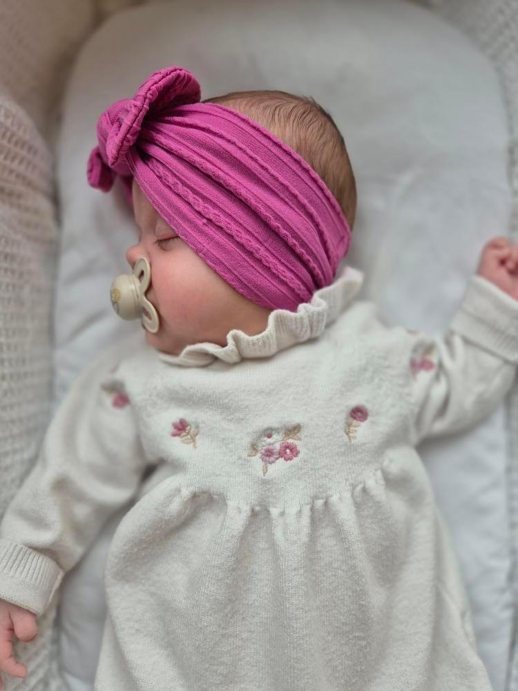 Cerise Pink Smaller Bow Cable Knit Headwrap - Betty Brown Boutique Ltd