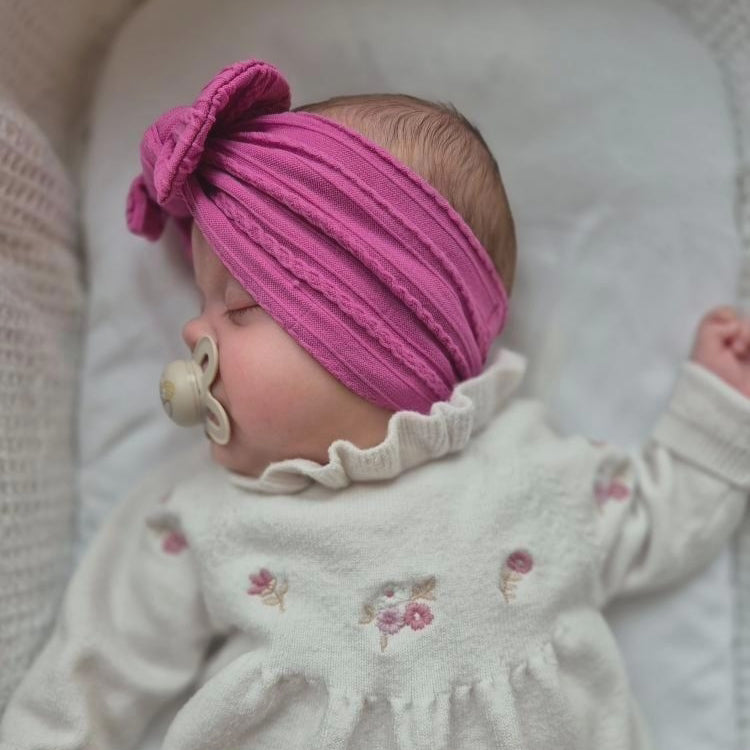 Cerise Pink Smaller Bow Cable Knit Headwrap - Betty Brown Boutique Ltd