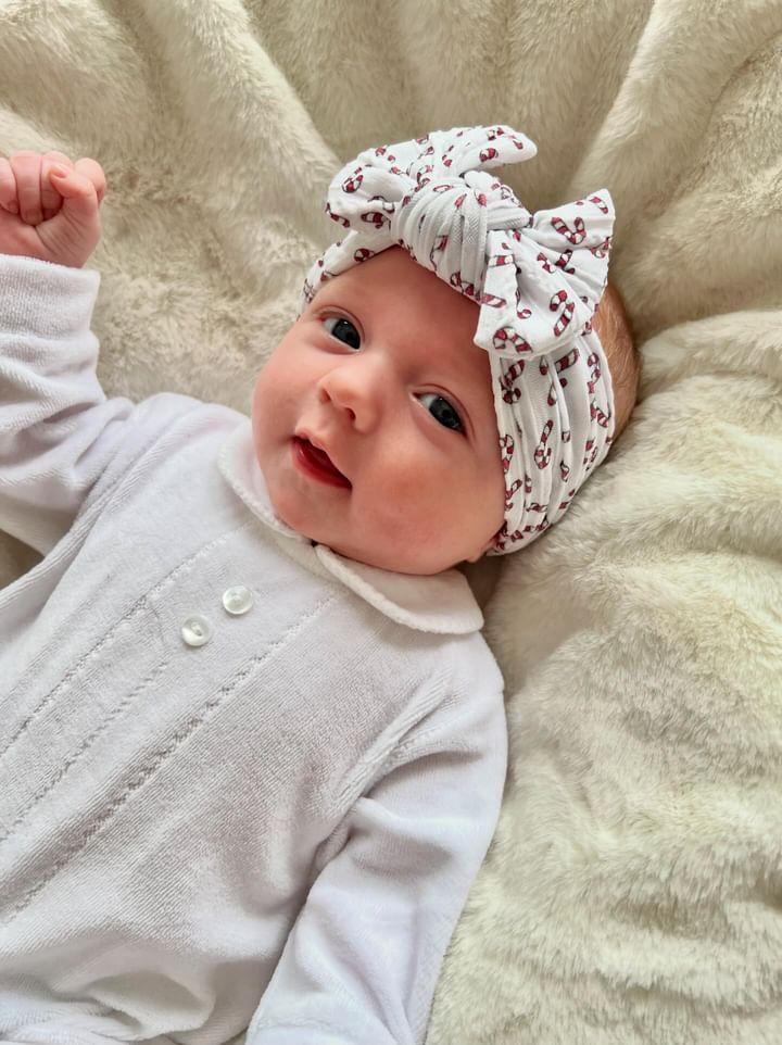 White Candy Cane Christmas Smaller Bow Cable Knit Headwrap - Betty Brown Boutique Ltd
