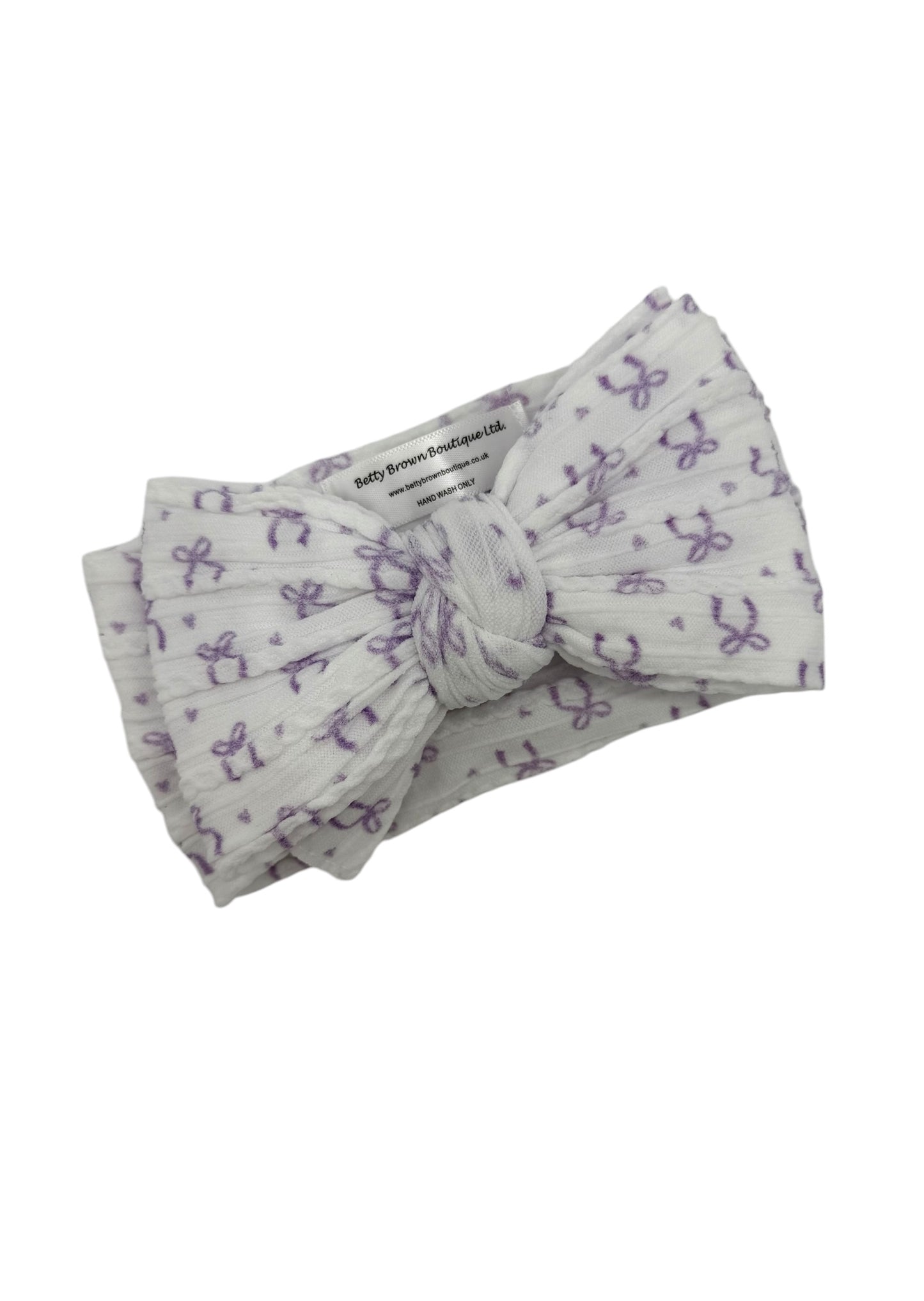 Lilac Bow Print Larger Bow Cable Knit Headband