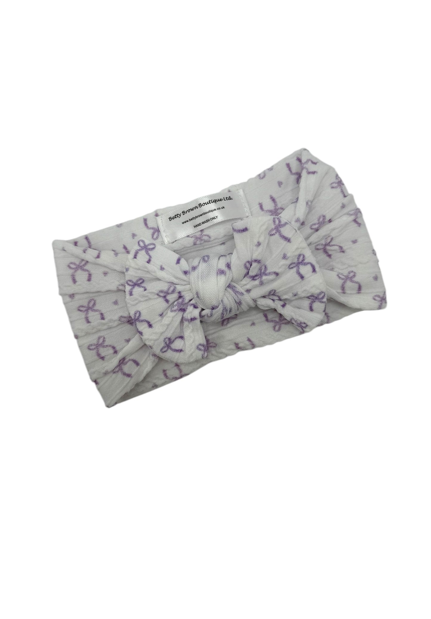 Lilac Bow Print Smaller Bow Cable Knit Headband
