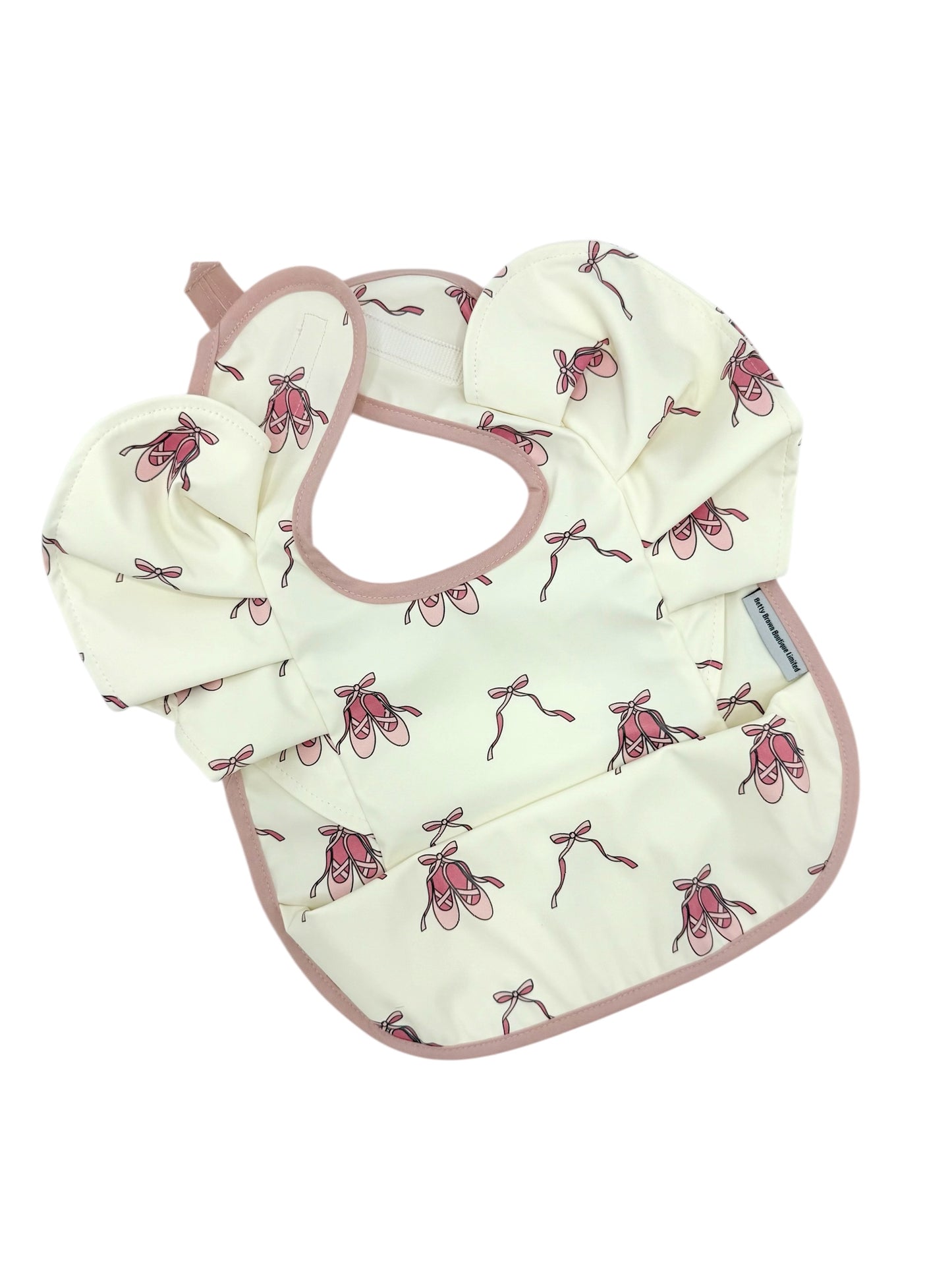 Pink Ballet Shoe Print Frill Detailed Waterproof Bib