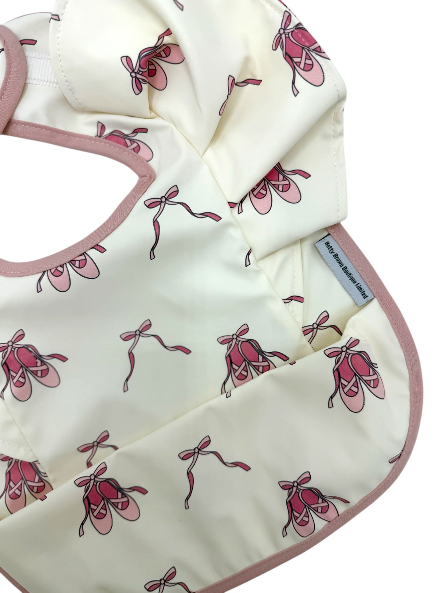 Pink Ballet Shoe Print Frill Detailed Waterproof Bib