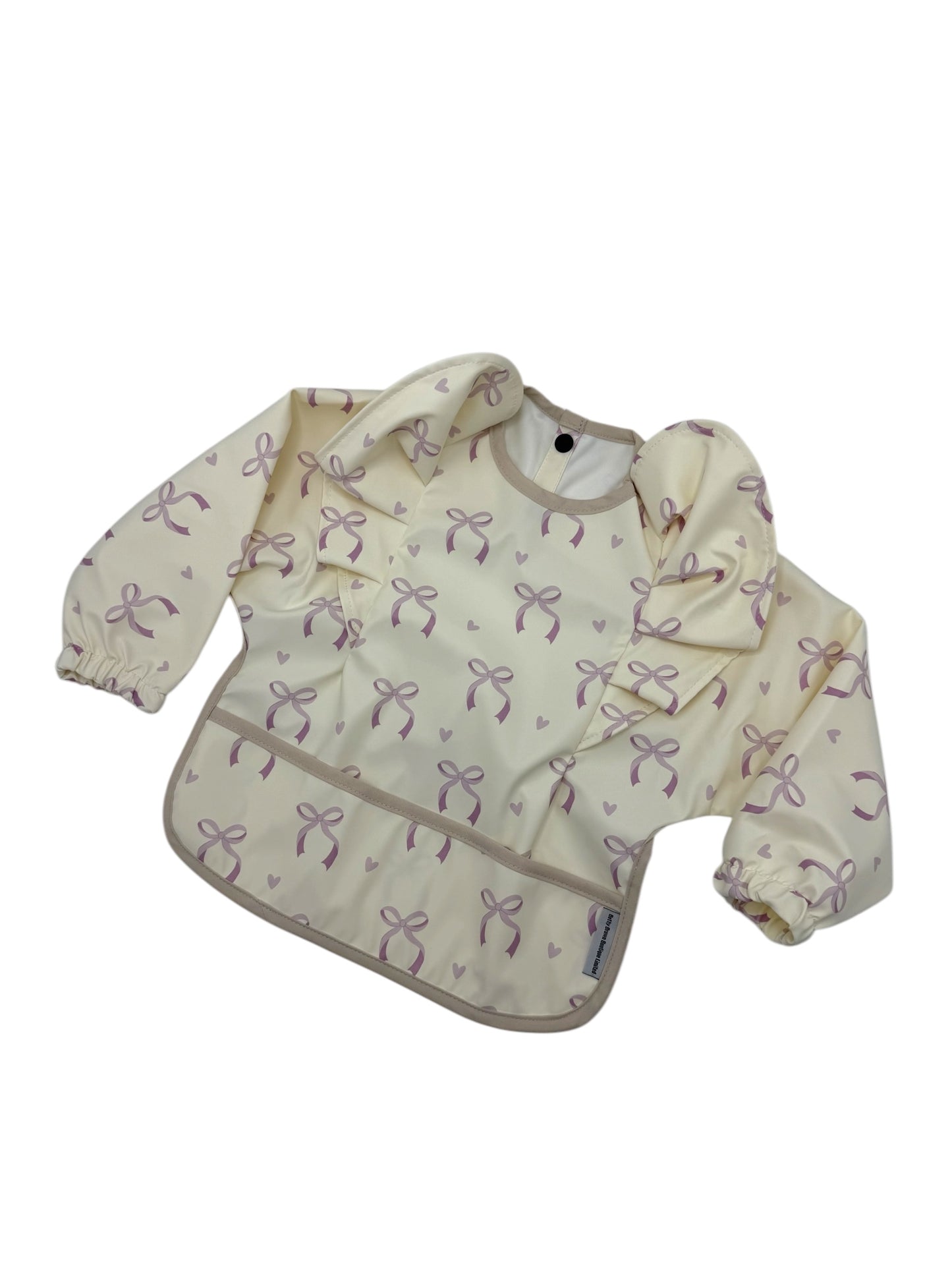 Lilac Bow Print Frill Detailed Waterproof Bib with Sleeves