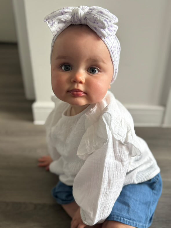 Lilac Bow Print Larger Bow Cable Knit Headband