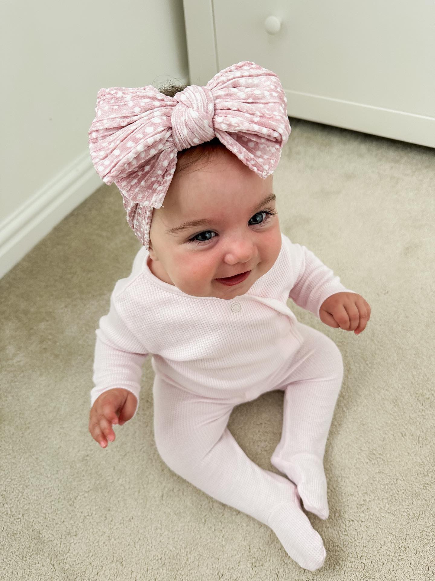 Mocha Dalmatian Print Larger Bow Cable Knit Headband