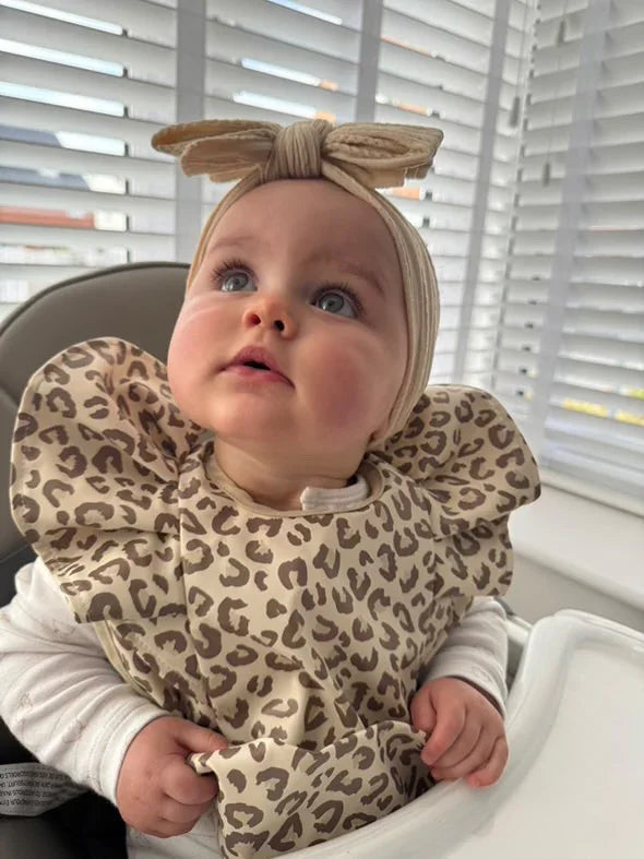 Leopard Pattern Frill Detailed Waterproof Bib