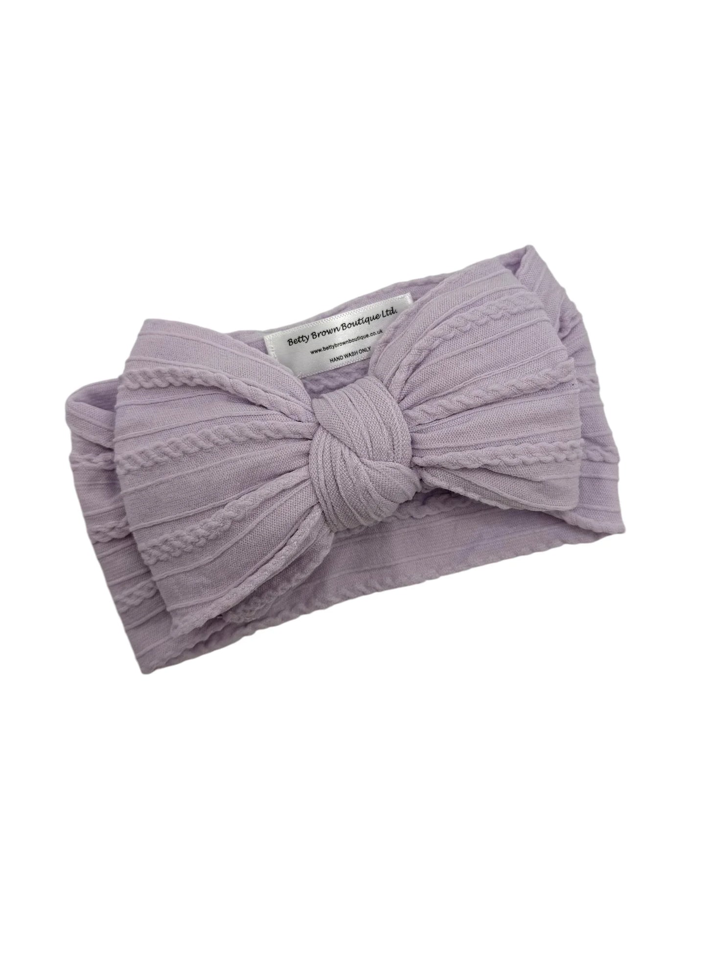 Pale Lilac Larger Bow Cable Knit Headband