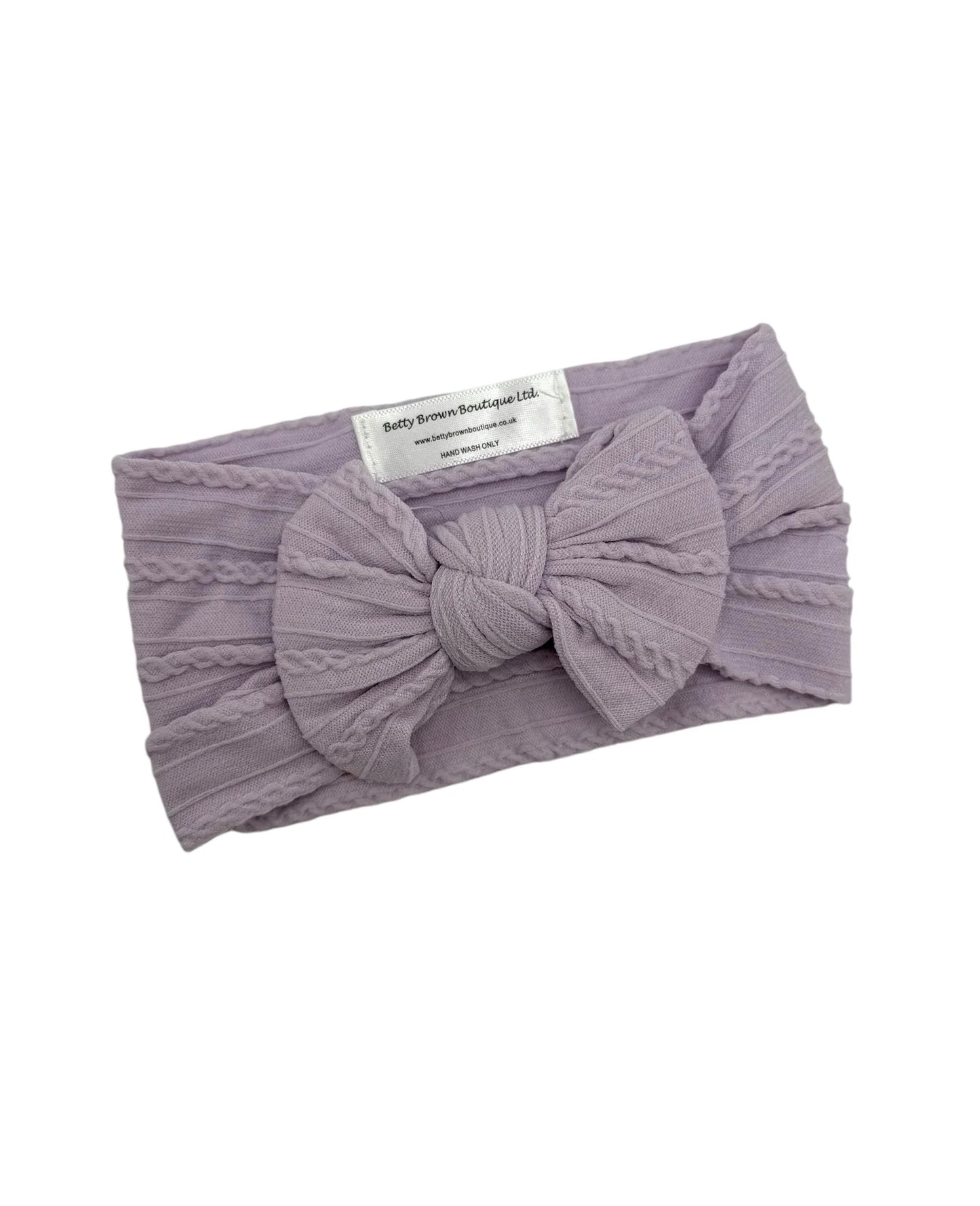 Pale Lilac Smaller Bow Cable Knit Headband