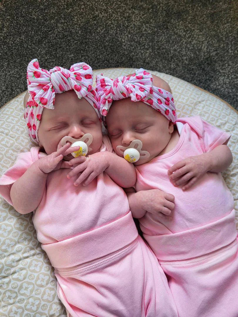 Pink Pinstripe Strawberry Pattern Smaller Bow Cable Knit Headband
