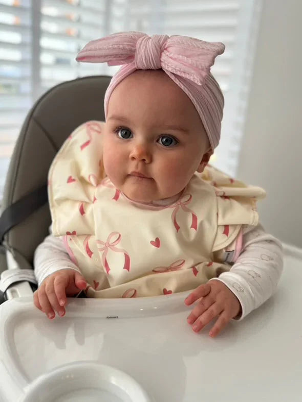 Light Pink Bow Pattern Frill Detailed Waterproof Bib