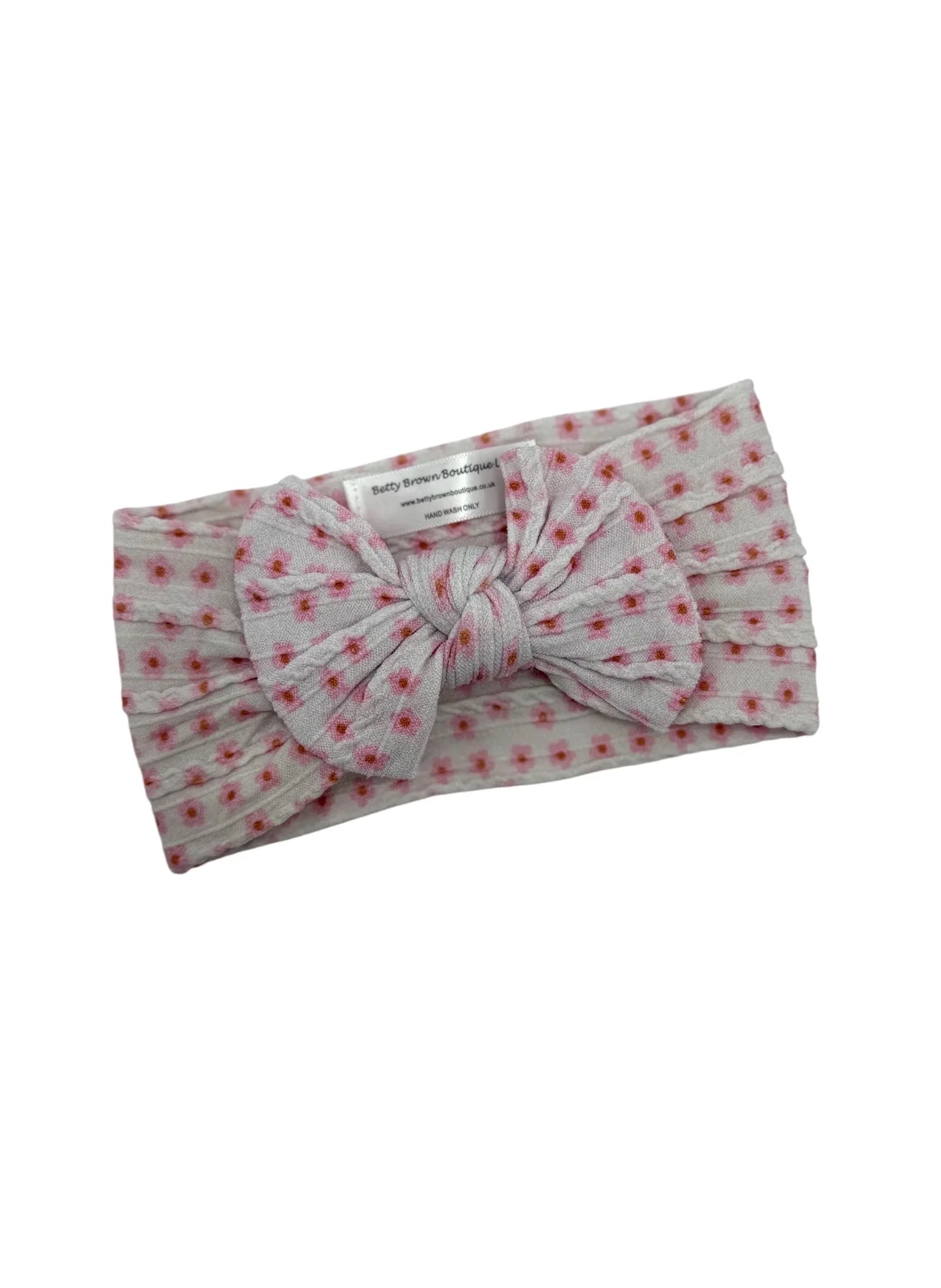 Ditsy Flower Pattern Smaller Bow Cable Knit Headband