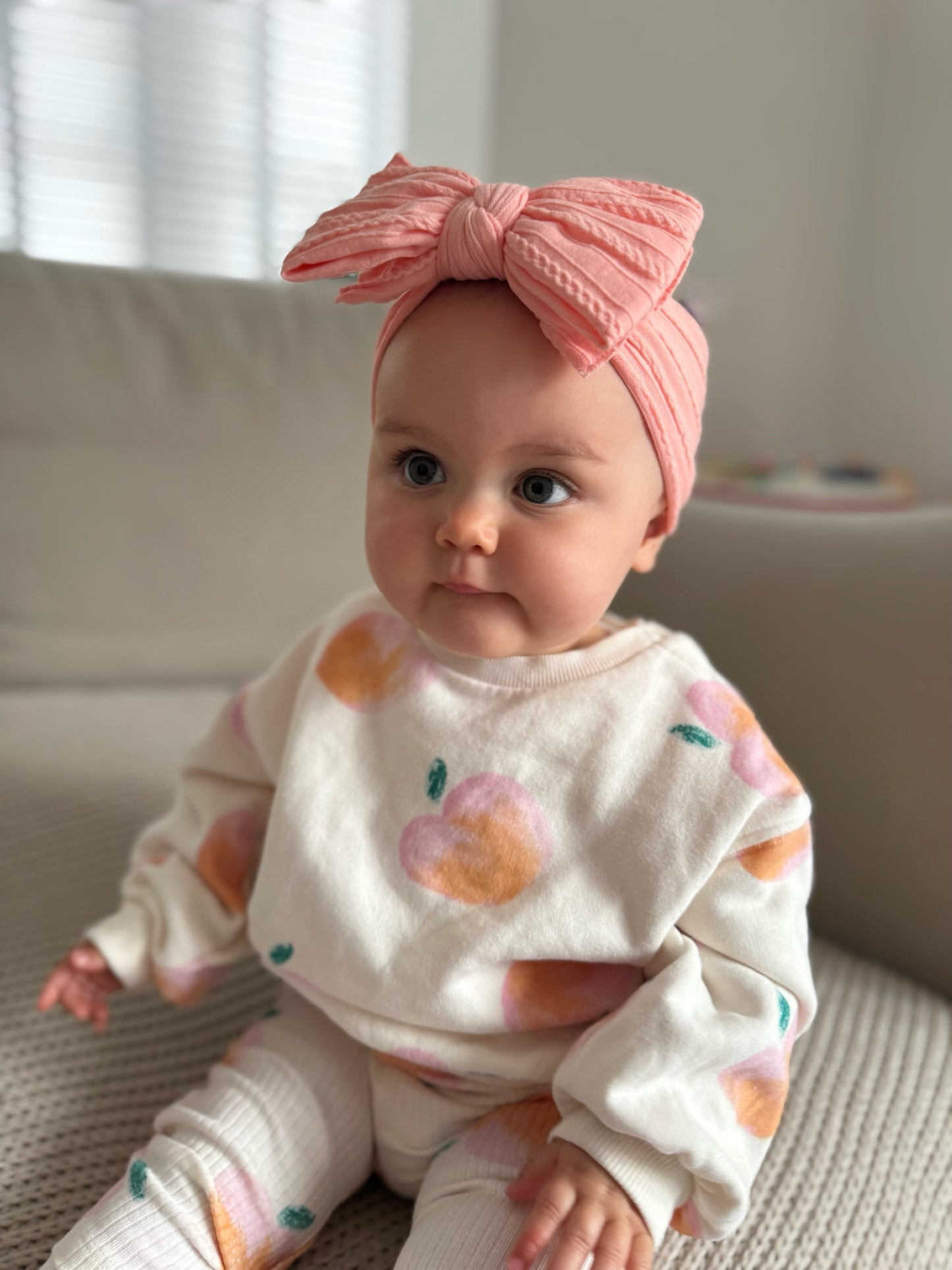 Peach Sunset Larger Bow Cable Knit Headband