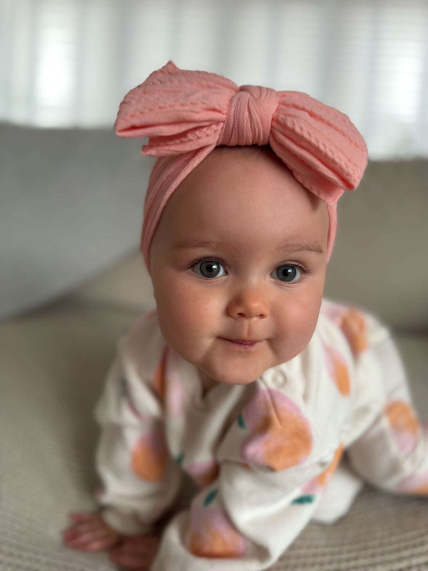 Peach Sunset Larger Bow Cable Knit Headband
