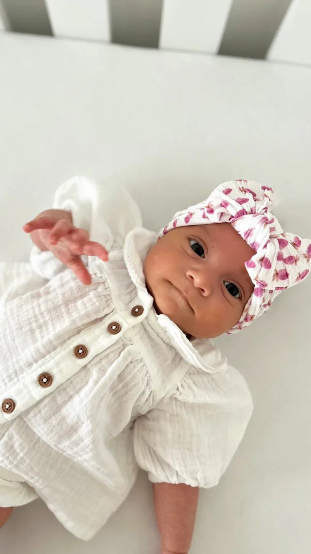 Pink Watercolour Strawberry Pattern Smaller Bow Cable Knit Headband