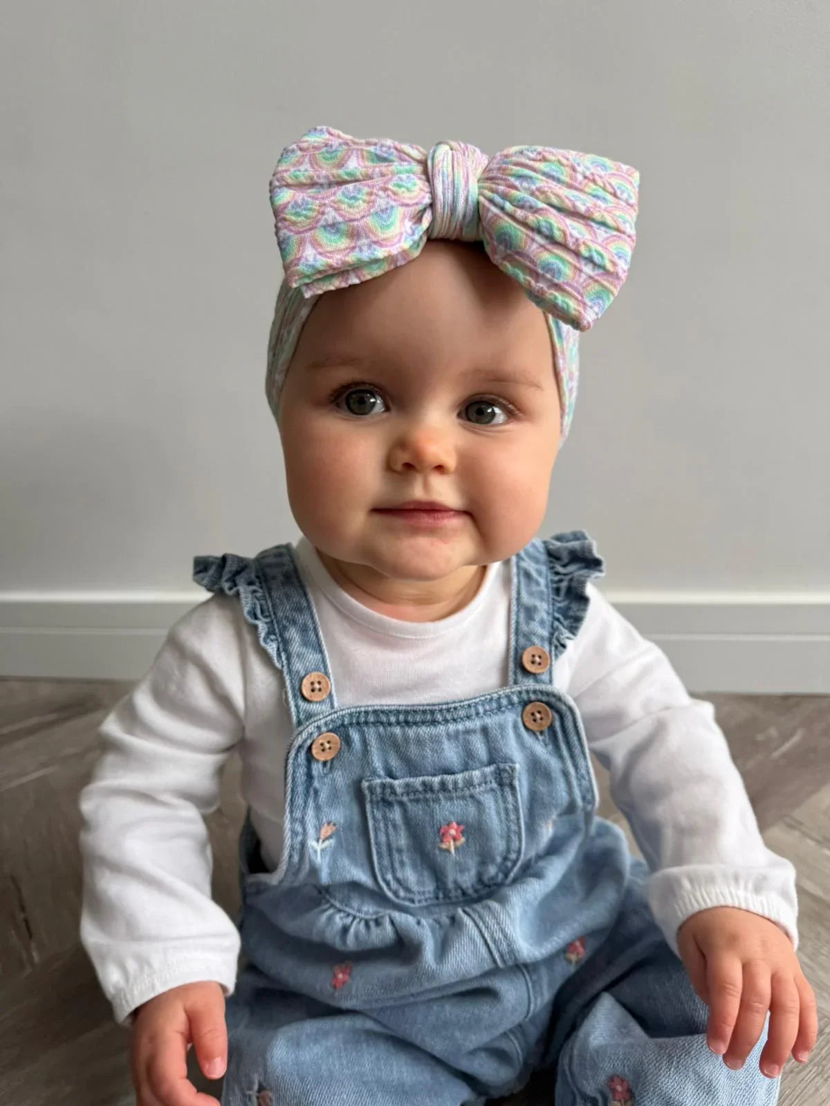 Rainbow Pattern Larger Bow Cable Knit Headband