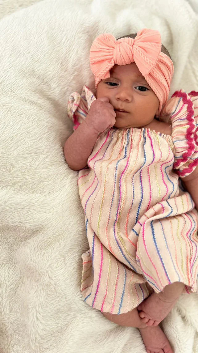 Peach Sunset Smaller Bow Cable Knit Headband