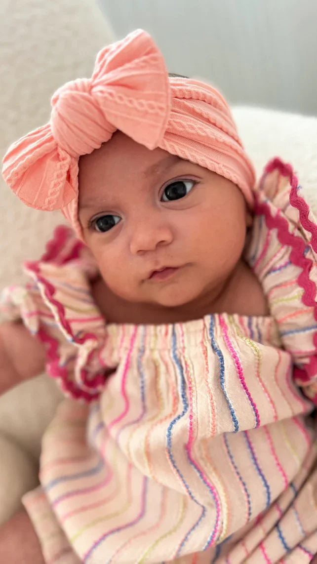 Peach Sunset Smaller Bow Cable Knit Headband