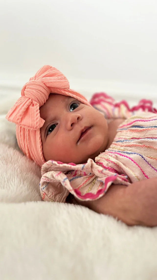 Peach Sunset Smaller Bow Cable Knit Headband