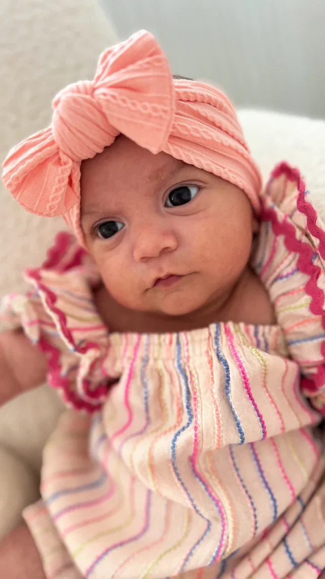 Peach Sunset Smaller Bow Cable Knit Headband